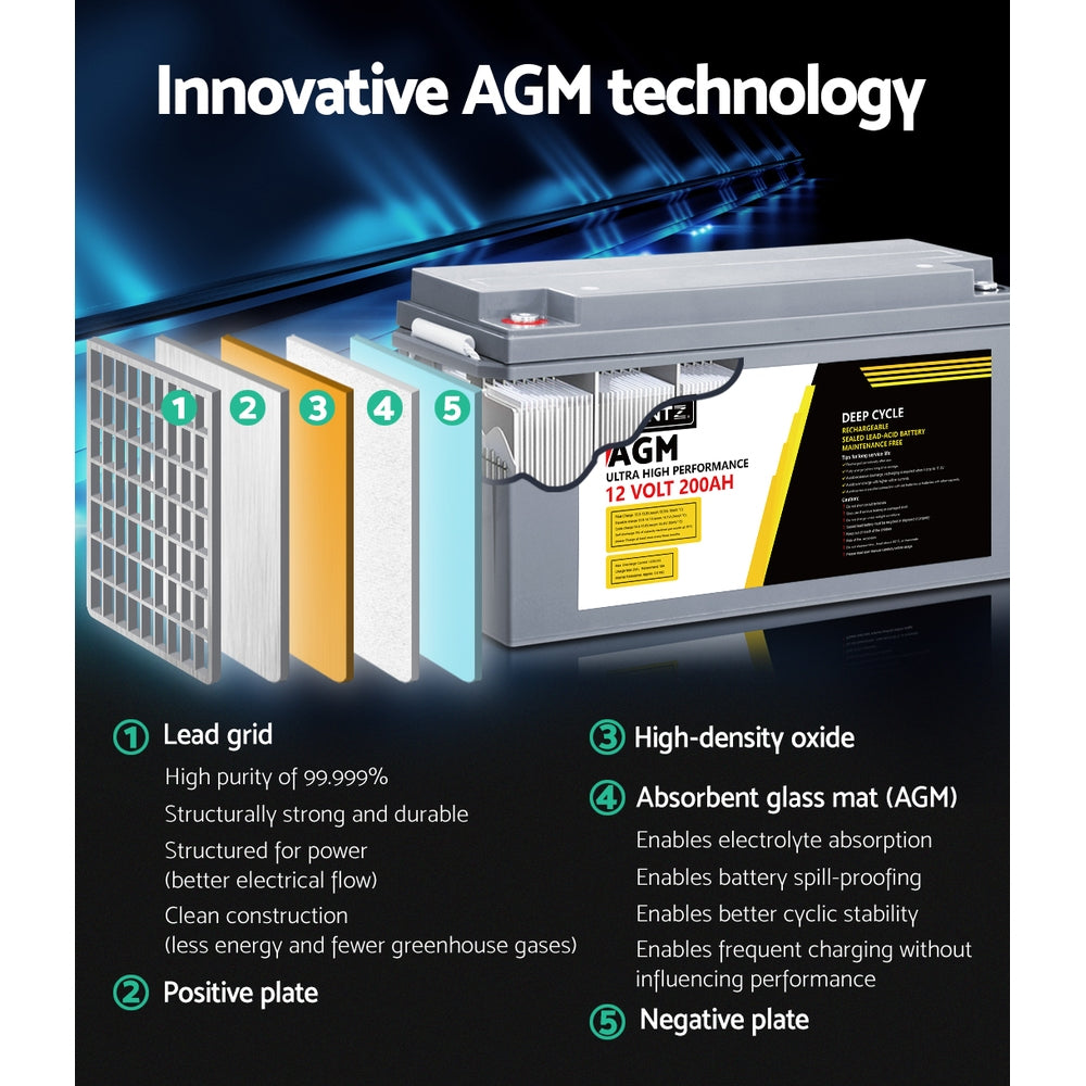 Giantz 200Ah 12V AGM Deep Cycle Battery