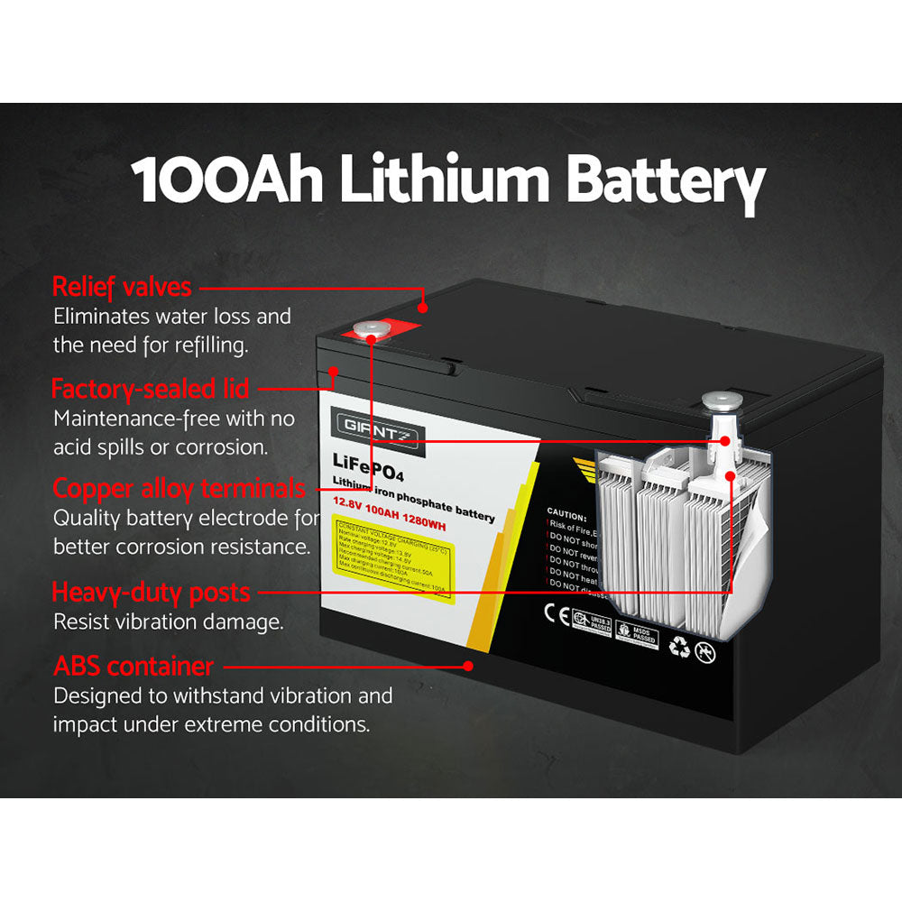 Giantz 100Ah 12V LiFePO4 Deep Cycle Battery