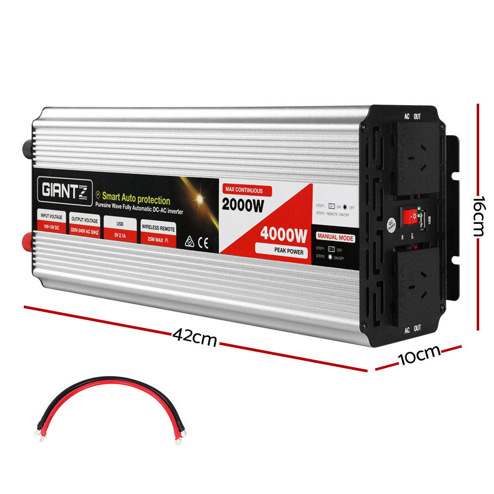 Giantz 2000W/4000W Pure Sine Wave Power Inverter 12V to 240V