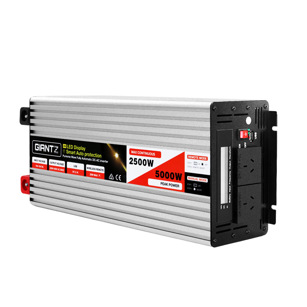 Giantz 2500W/5000W Pure Sine Wave Inverter - 12V to 240V