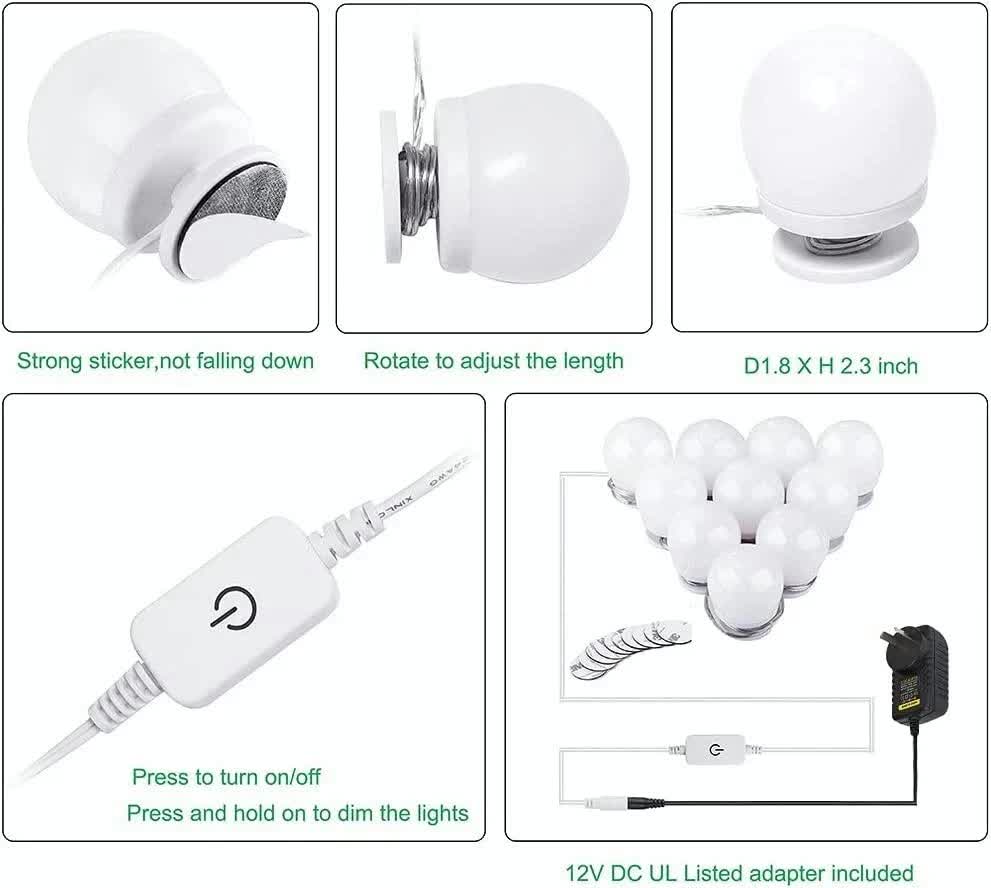 Hollywood LED Vanity Mirror Lights - 12V Dimmable Kit