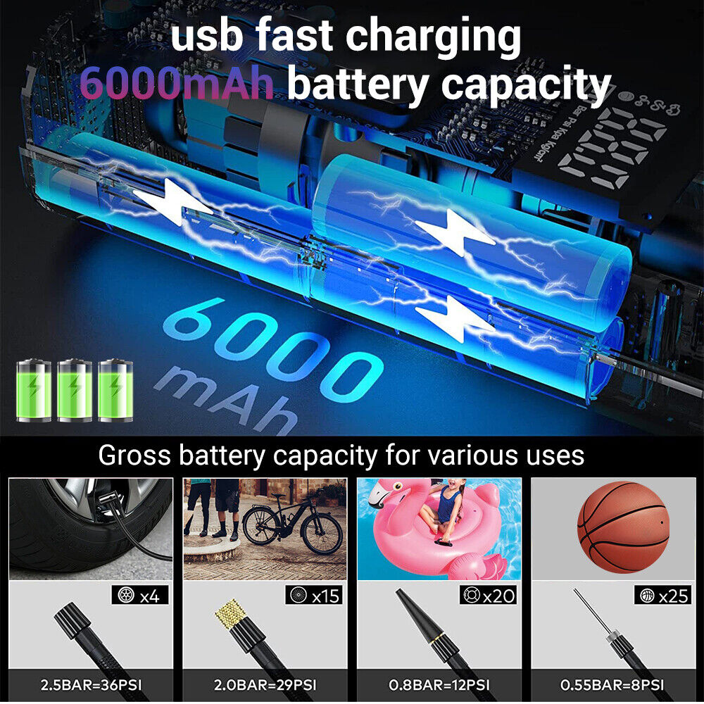 6000mAh Car Tyre Inflator 12V Air Compressor