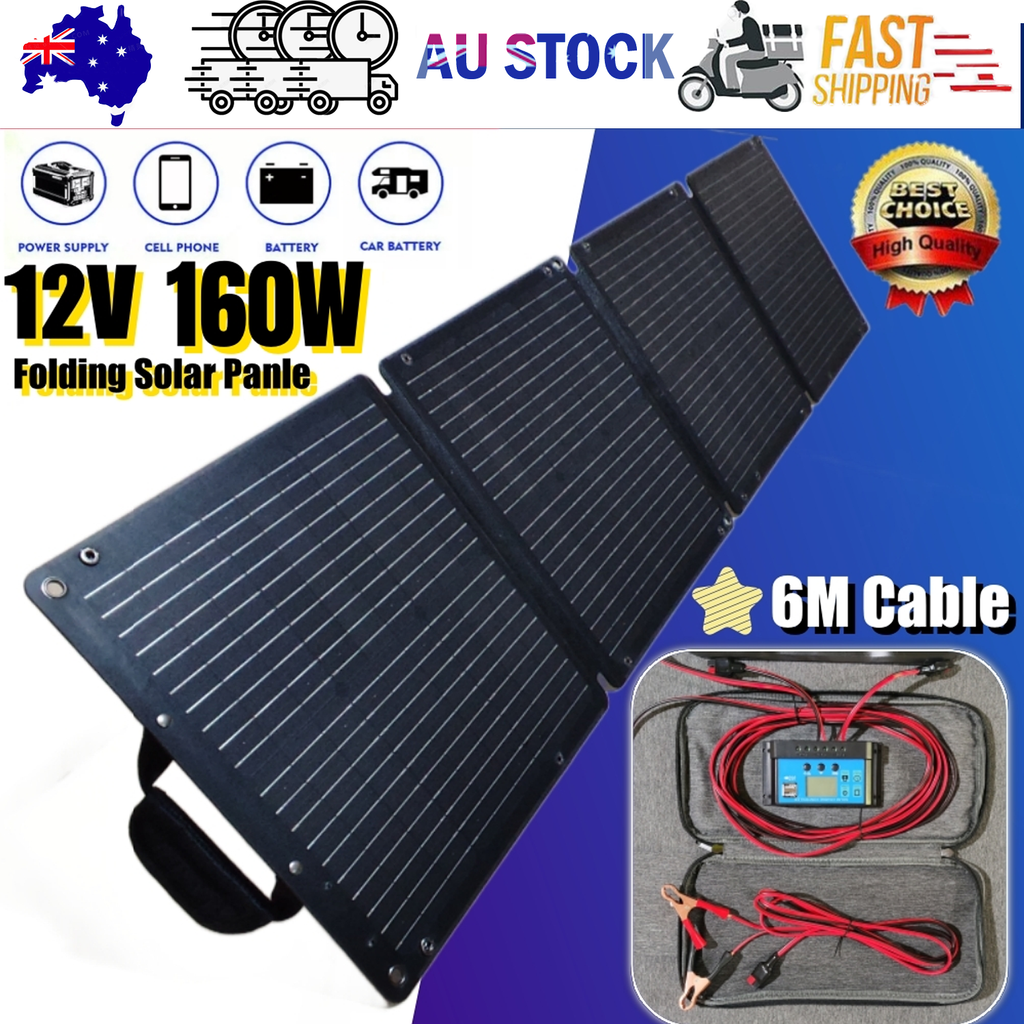 160W Folding Solar Panel Blanket Mat Flexible 12V - Portable Power for Camping