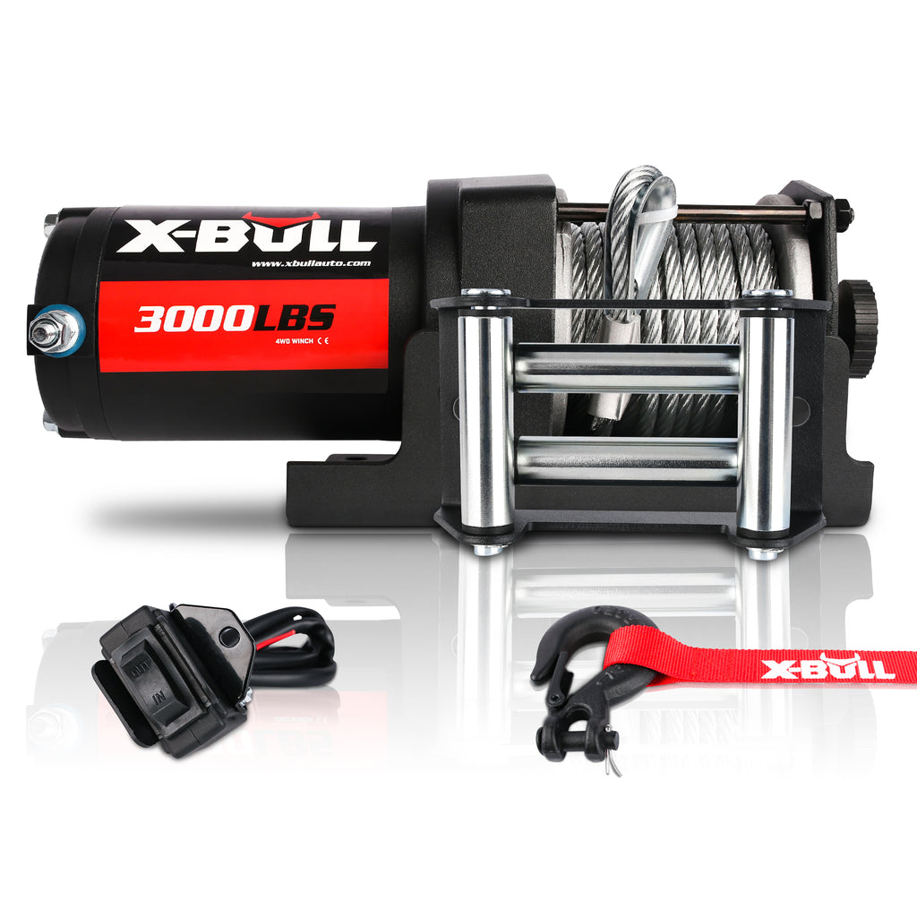 X-BULL 3000LBS Electric Winch 12V Steel Cable Rope 4WD Recovery