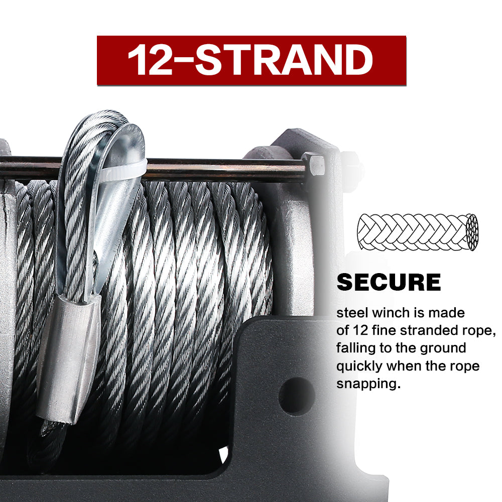 X-BULL 3000LBS Electric Winch 12V Steel Cable Rope 4WD Recovery