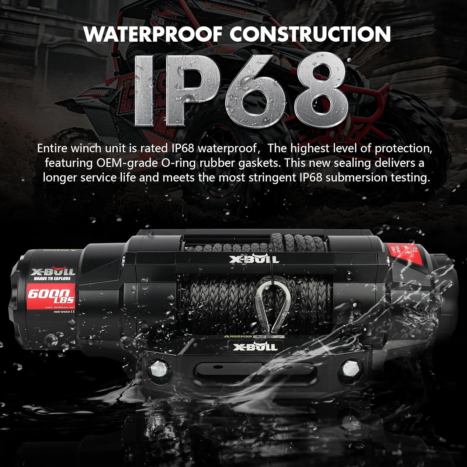 X-BULL 6000lbs Electric Winch 12V Synthetic Rope 4WD Recovery