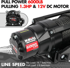 X-BULL 6000lbs Electric Winch 12V Synthetic Rope 4WD Recovery