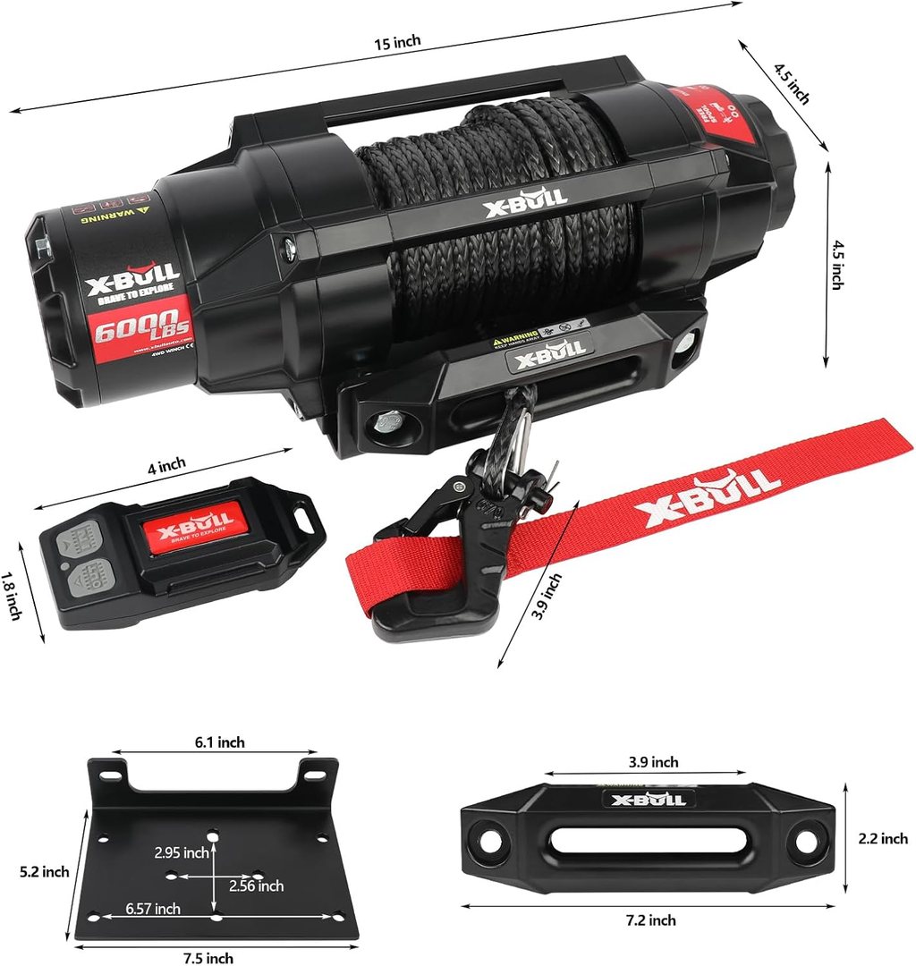 X-BULL 6000lbs Electric Winch 12V Synthetic Rope 4WD Recovery