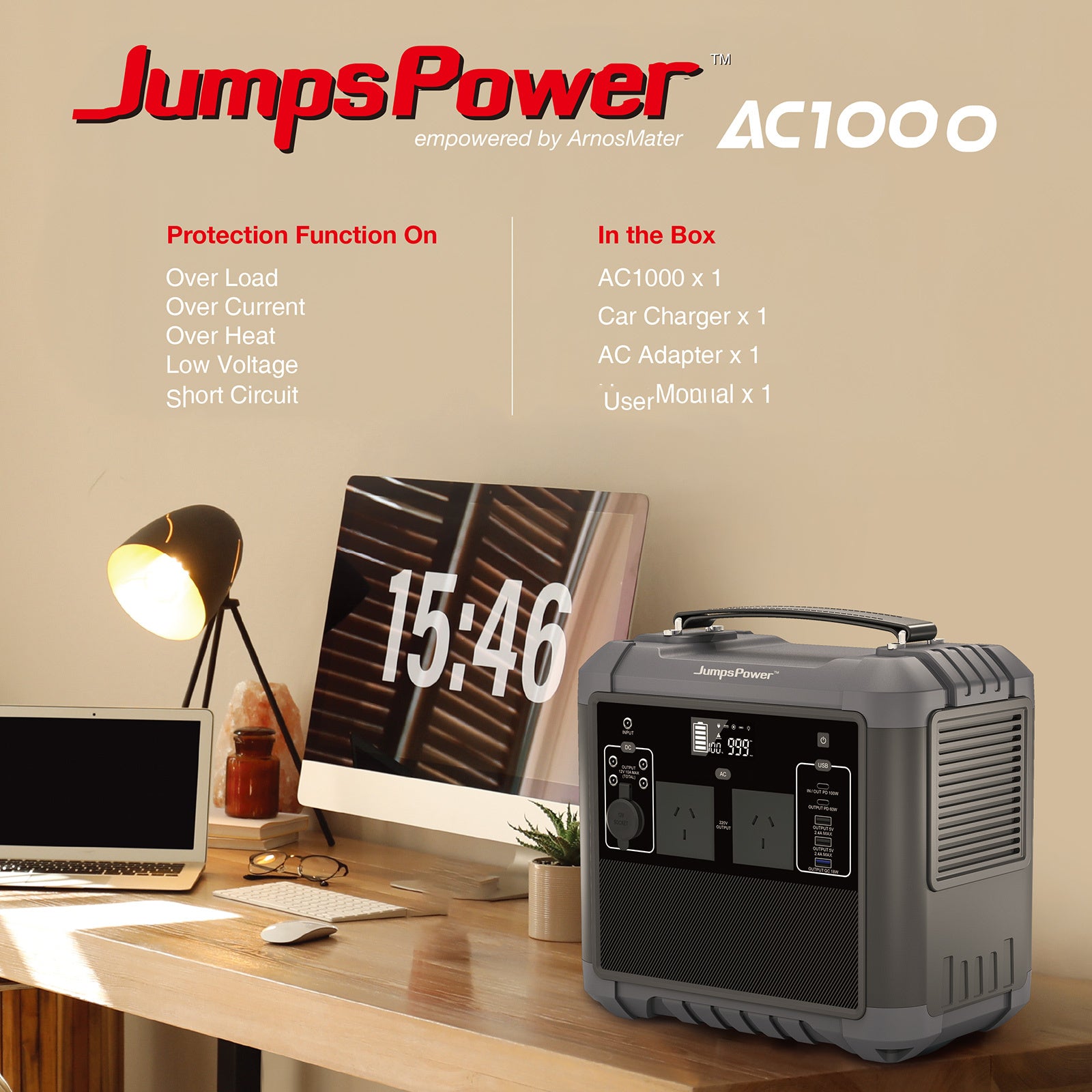 JumpsPower 1000W Portable Power Station 716Wh 12V