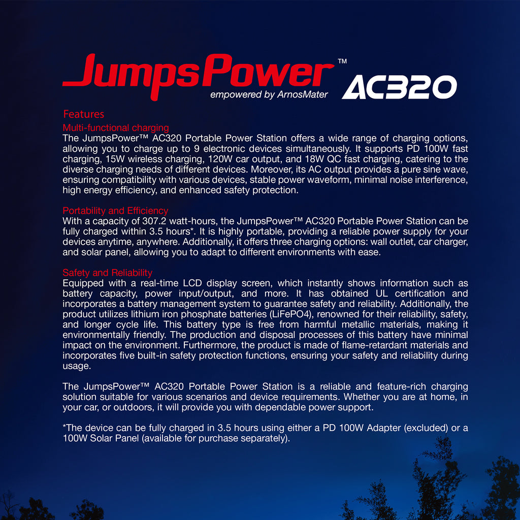 JumpsPower 320W Portable Power Station 307Wh 12V