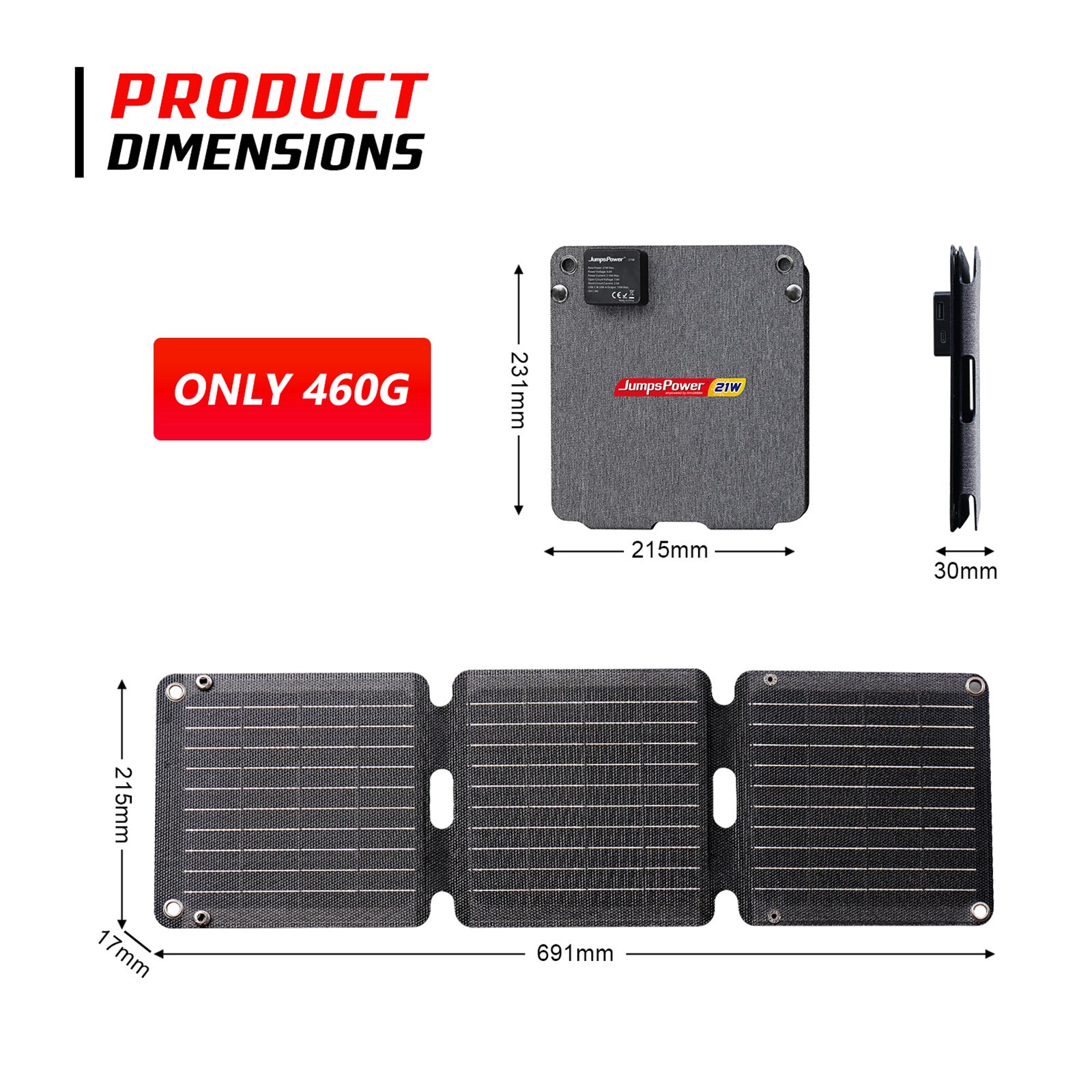 JumpsPower 21W Foldabe Solar Panel 12V