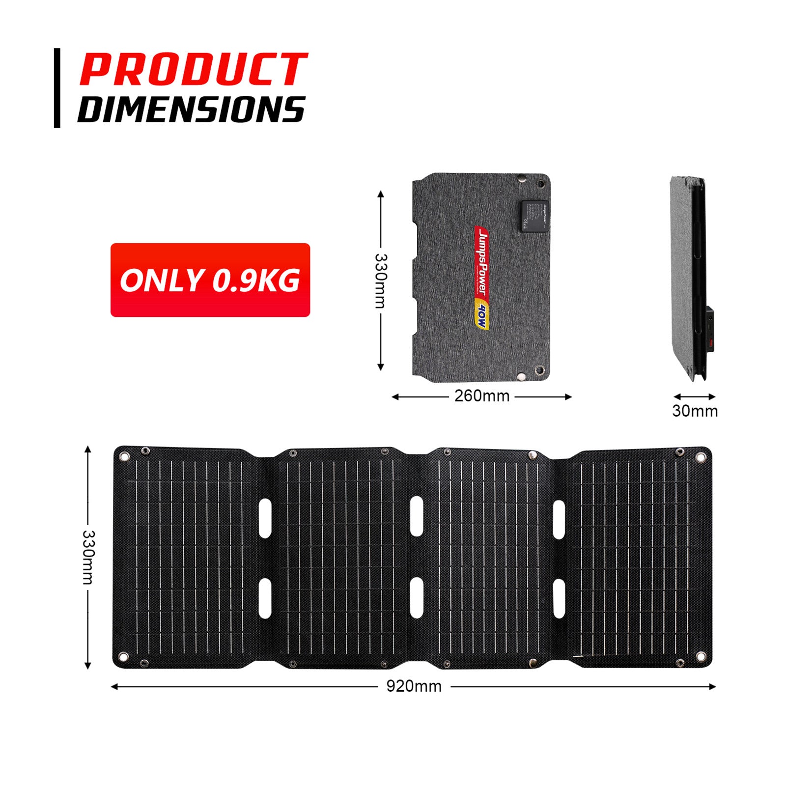 JumpsPower 40W Foldabe Solar Panel 12V