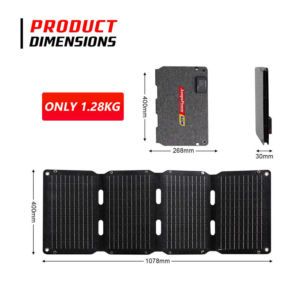 JumpsPower 60W Foldabe Solar Panel 12V