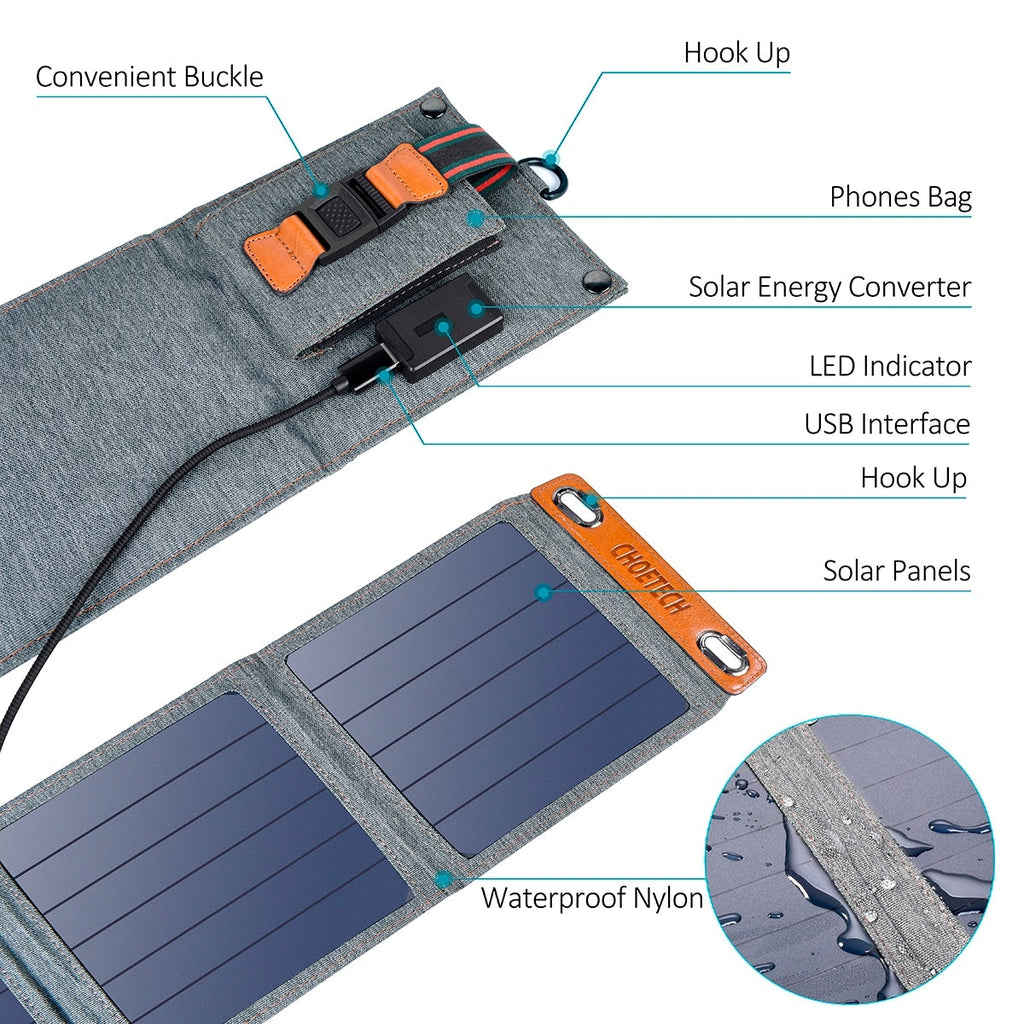 CHOETECH 14W Foldable Solar Powered USB Charger