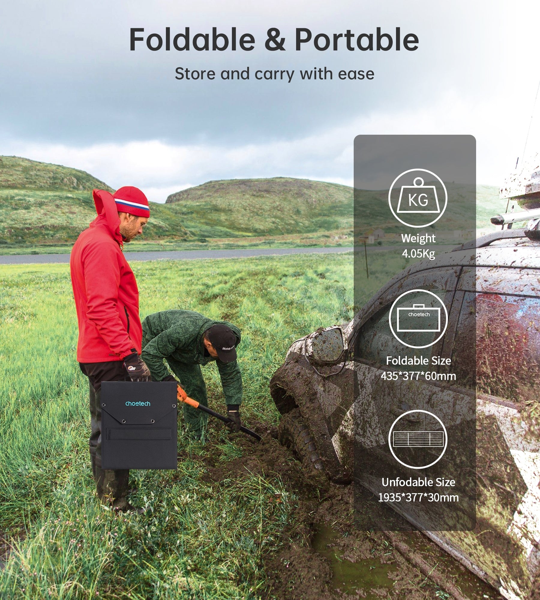 CHOETECH 100W Foldable Solar Panel - Portable Solar Charger for Camping & Outdoor Power