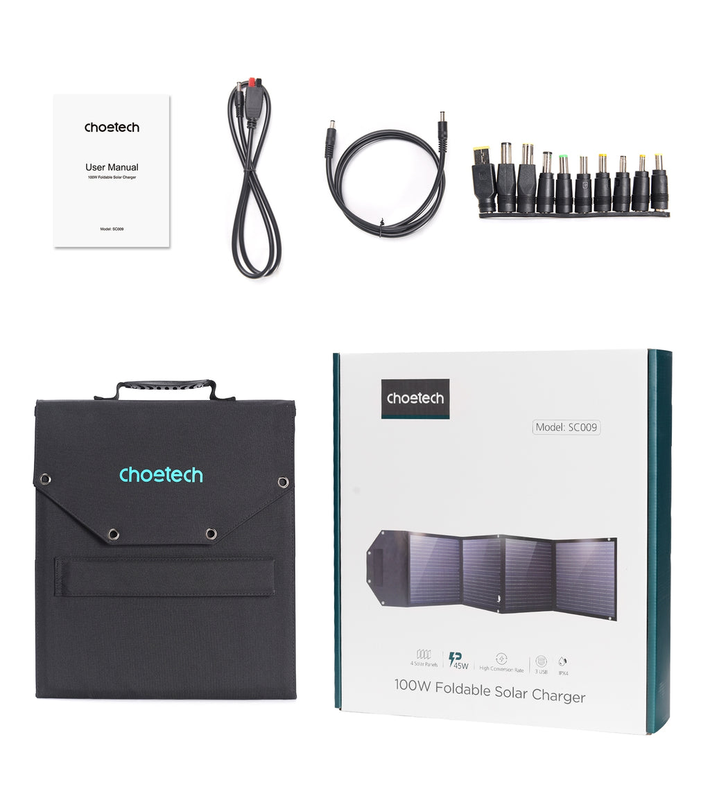 CHOETECH 100W Foldable Solar Panel - Portable Solar Charger for Camping & Outdoor Power