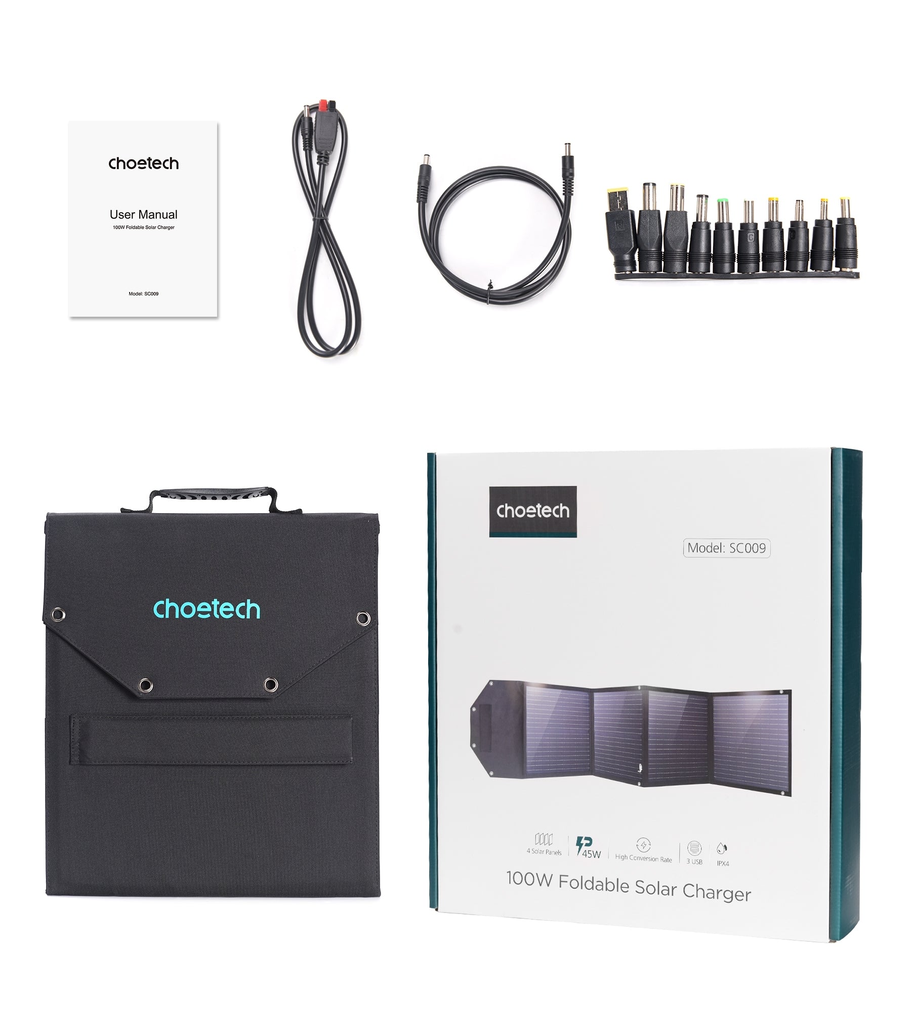 CHOETECH 100W Foldable Solar Panel - Portable Solar Charger for Camping & Outdoor Power