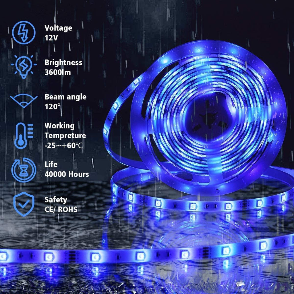 5050 RGB LED Strip Lights - 12V 5m Waterproof IP65