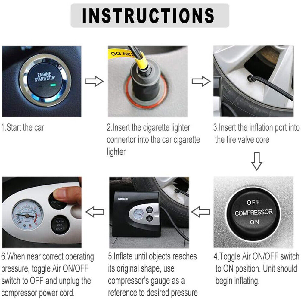 NOONE 3 IN 1 Air Compressor Tyre Inflator 12V