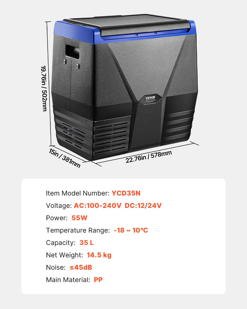 VEVOR 35L Portable Fridge Freezer 240V