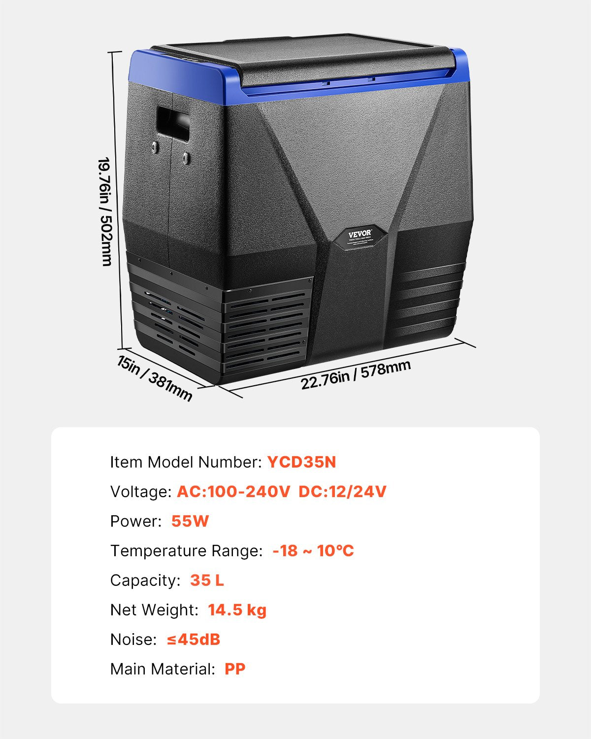VEVOR 35L Portable Fridge Freezer 240V